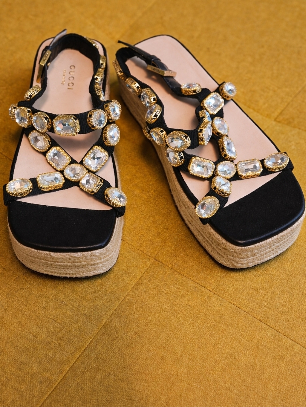 Gucci Women's Black Jeweled Platform Sandals